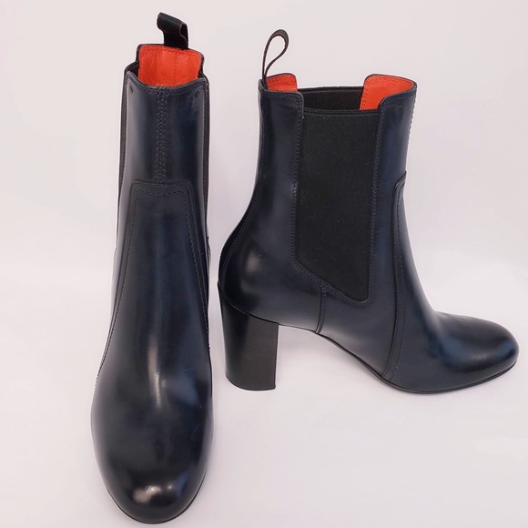 ❌ NWT Santoni Navy Blue Leather Chunky Heel Boots - Picture 5 of 7